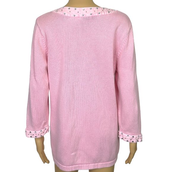 Vintage RARE Quacker Factory Womens M Pink Sweater Shirt Rhinestones &‎ Beaded - Picture 9 of 15